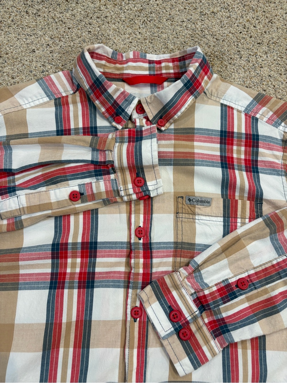 Columbia Red, Tan & Blue Plaid Button-Down Shirt